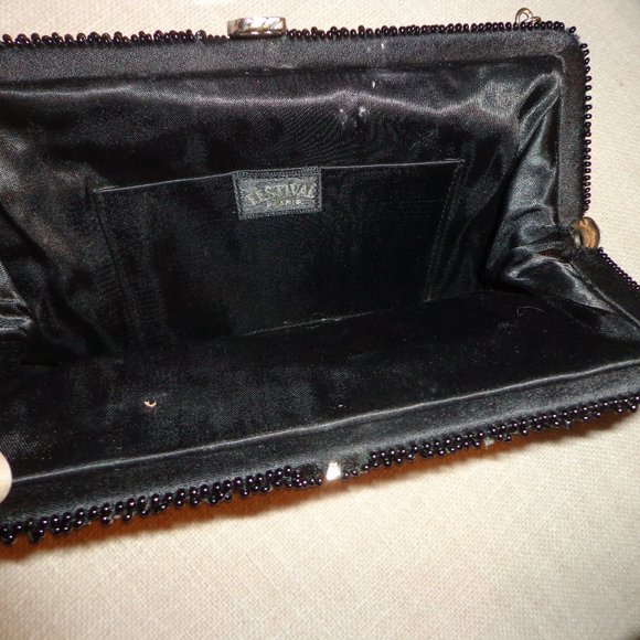 Festival Madrid Beaded Clutch Clasp Closure Black Silver Chain - Picture 5 of 13